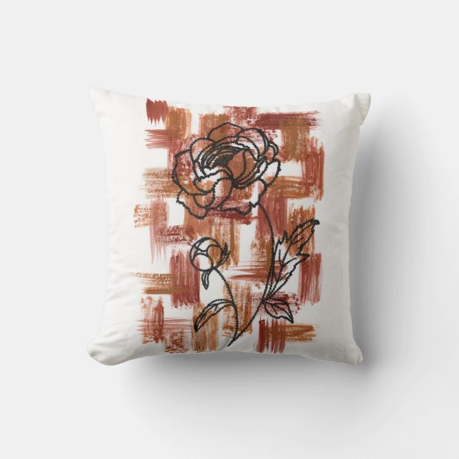 Almofada de Tinta Rosa com Pinceladas de Terracota (Frente)