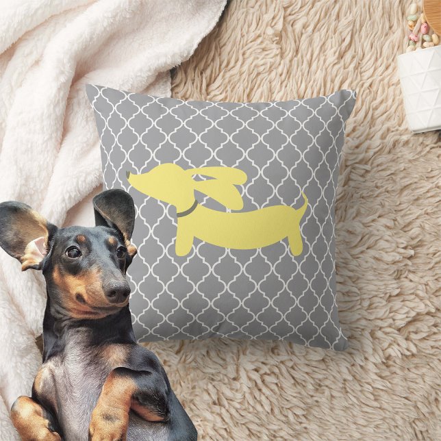 Almofada de Travesseiro Amarelo moderna Dachshund (Yellow and gray dachshund pillow cushion)