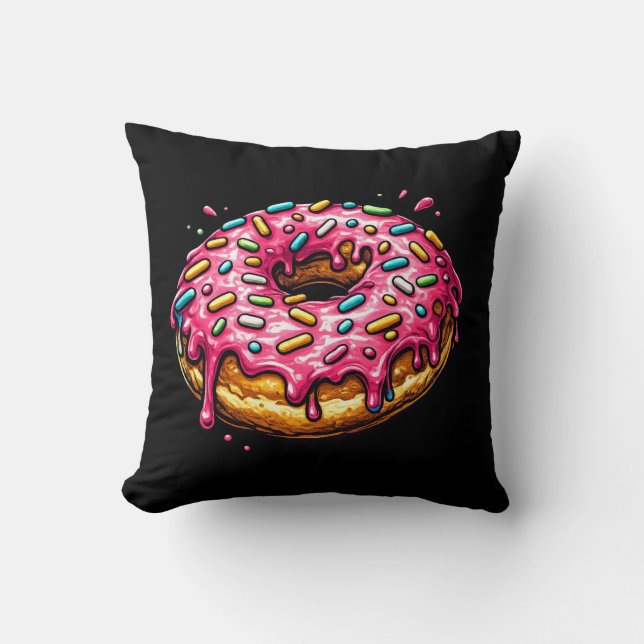 Almofada de Travesseiro Donut Rosa Pop Art (Frente)