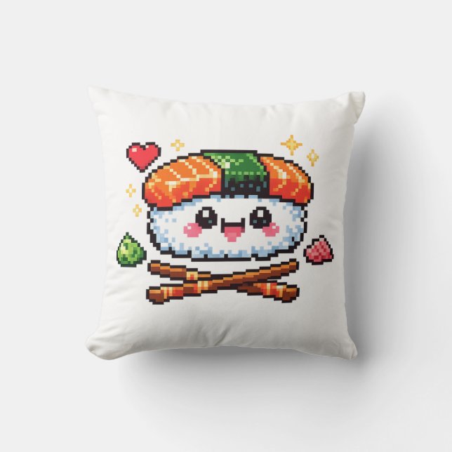 Almofada de Travesseiro Sushi Kawaii Fofa Pixel Re (Frente)