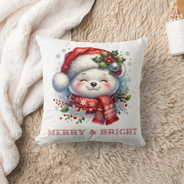 Almofada de Urso de Natal Alegre e Brilhante  (Cobertor)