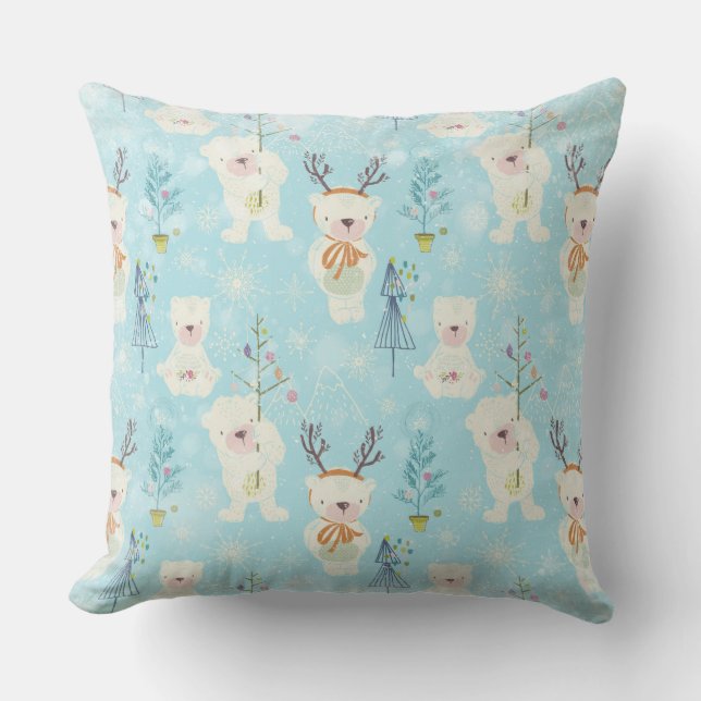 Almofada De Ursos e Padrão Natal-Natal para Crianças (Frente)