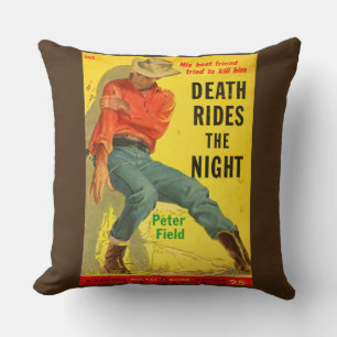 Almofada Death Rides the Night Western book cobrir
