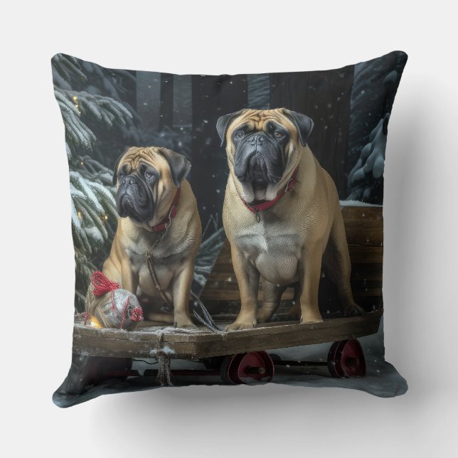 Almofada Decado de Natal Bullmastiff Snowy Sleigh (Verso)