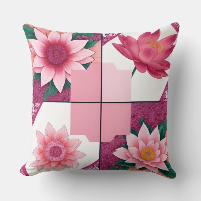 Almofada Deco Botânico Geométrico Floral Rosa Cor Pastel (Frente)