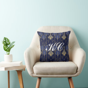 Almofada Deco De Arte Dourada E Azul