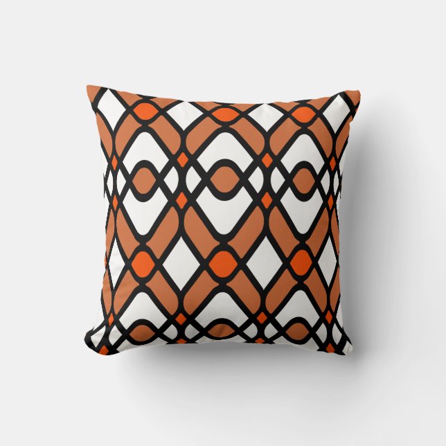Almofada Deco de Arte Moderna em Laranja e Preto (Frente)