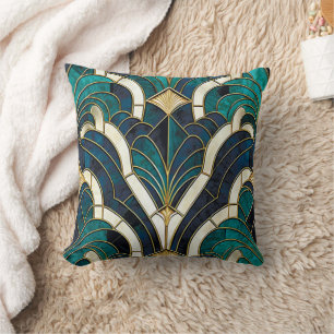 Almofada Deco de Arte Mosaica do Luxo Marble Azul Dourado e