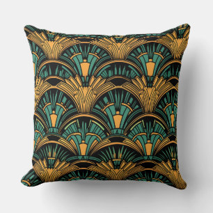 Almofada Deco de Arte Teal e Dourada