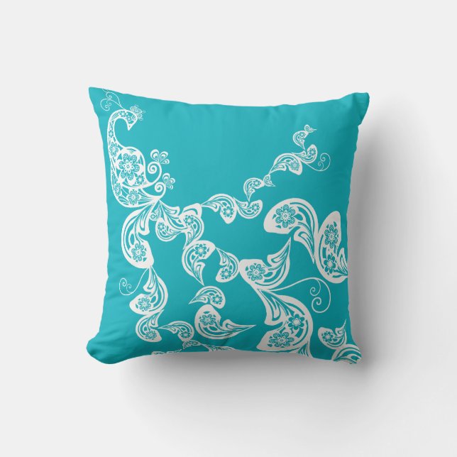 Almofada Deco Peacock Paisley Chic Turquoise (Frente)