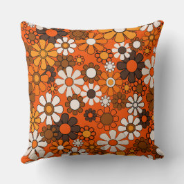 Almofada Décor Boho Marrom Laranja Floral Retrô dos Anos 70