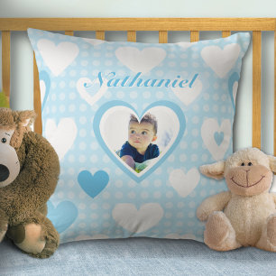 Almofada Decor de Fotografias do Bebê Personalizado Azul