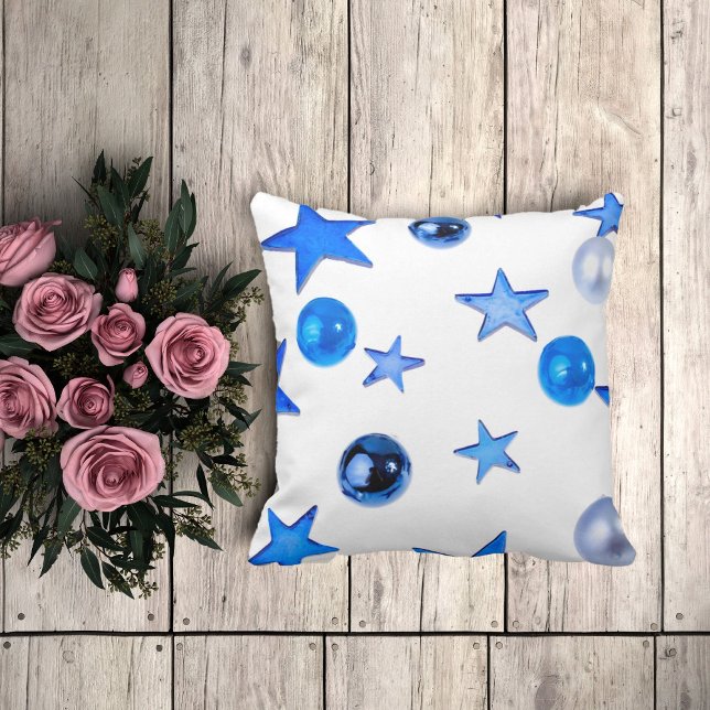 Almofada Decor de Natal moderno com ornamentos azuis (Criador carregado)