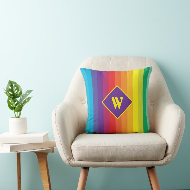 Almofada Decora Kei Negrito Listras Arco-Íris Monograma (Cadeira)