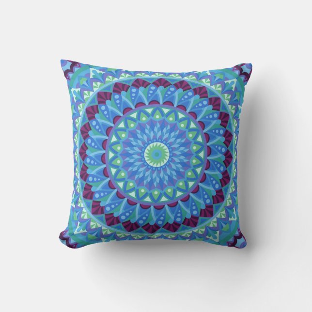 Almofada Decoração Boho Mandala Azul Sonhos da Meia-Noite (Frente)