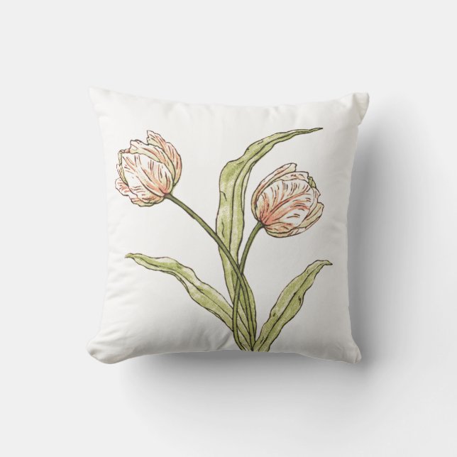 Almofada Decoração Botânica de Casa com Tulipas (Frente)