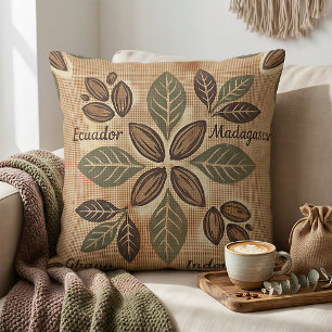 Almofada Decoração Botânica de Origens de Cacau Rústico