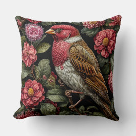 Almofada Decoração Botânica de Pássaros e Flores Inspirada