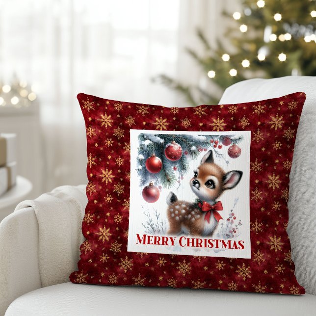 Almofada Decoração Caprichosa de Quarto Infantil de Inverno (Whimsical Baby Fawn Cozy Winter Kids Room Decor Christmas Pillow

)