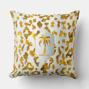 Almofada Decoração Chic Luxe Dourada Palm Safari