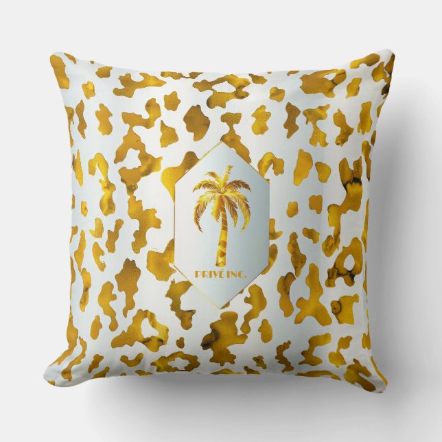 Almofada Decoração Chic Luxe Dourada Palm Safari (Frente)