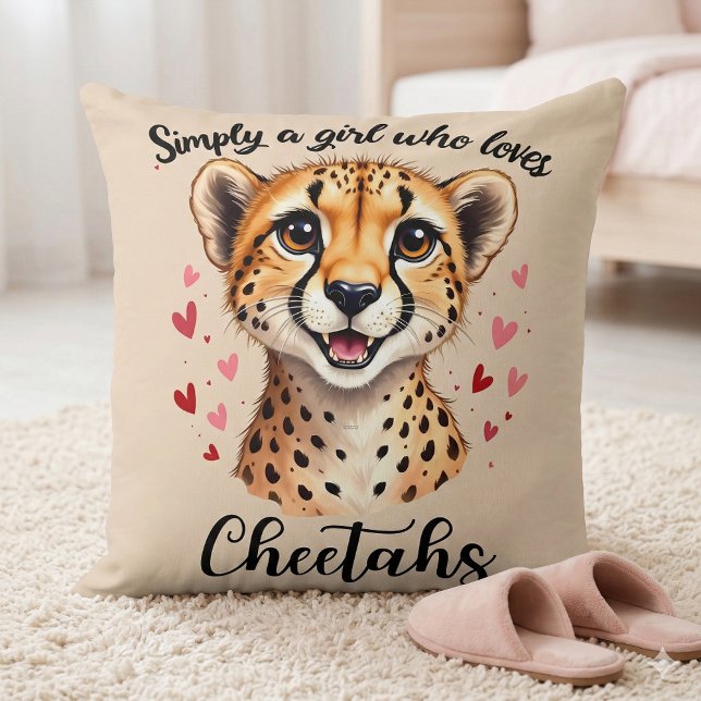 Almofada Decoração de Animais Selvagens Coração Safari Chit (Cute Cheetah Safari Heart Wildlife Decor Throw Pillow Mockup A)