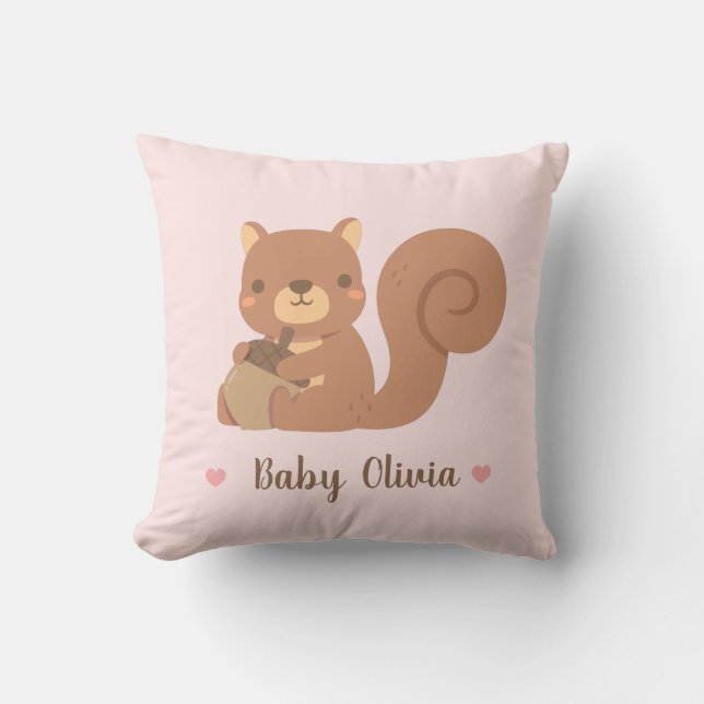 Almofada Decoração de Berçário de Menina com Esquilo Fofo e (Frente)