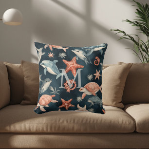 Almofada Decoração de Berçário Marinho com Tartaruga de Gol