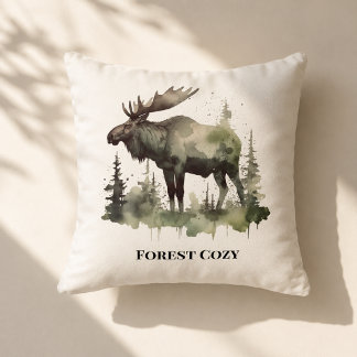 Almofada Decoração de Cabine de Moose Rústico com Arte de N