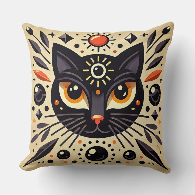 Almofada Decoração de Casa Brilho Celestial Gato Preto Míst (Frente)