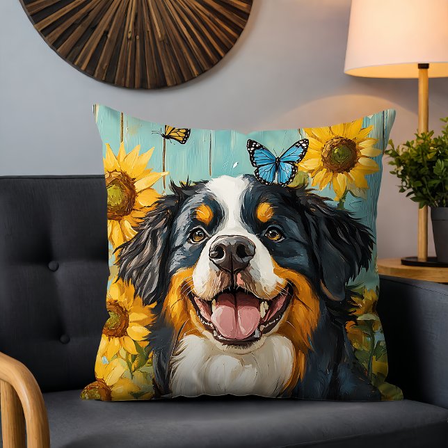 Almofada Decoração de Casa de Campo com Girassóis e Cachorr (Criador carregado)