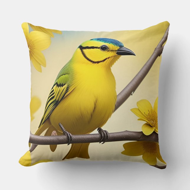 Almofada 🌿 Decoração de Casa do Ramo do Pássaro Amarelo (Frente)