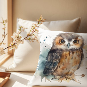 Almofada Decoração de Coruja da Floresta com Aquarela Suave