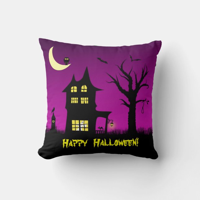 Almofada Decoração de Dia das Bruxas de Spooky Haunted Hous (Frente)