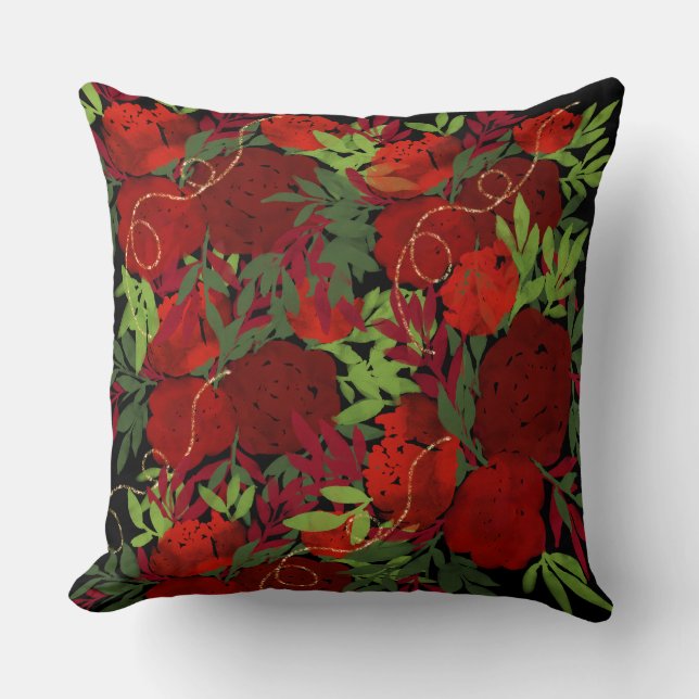 Almofada Decoração de flor vermelha (Frente)