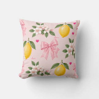Almofada Decoração de Limões com Laço Rosa