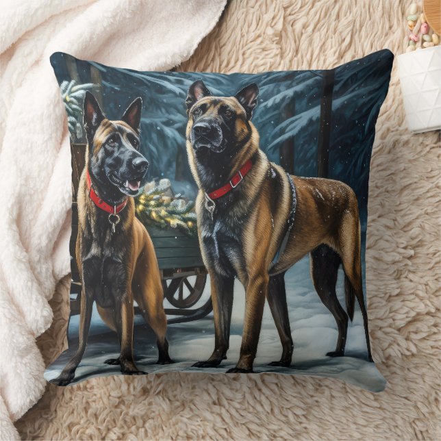 Almofada Decoração de Natal belga Malinoi Snowy Sleigh (Cobertor)