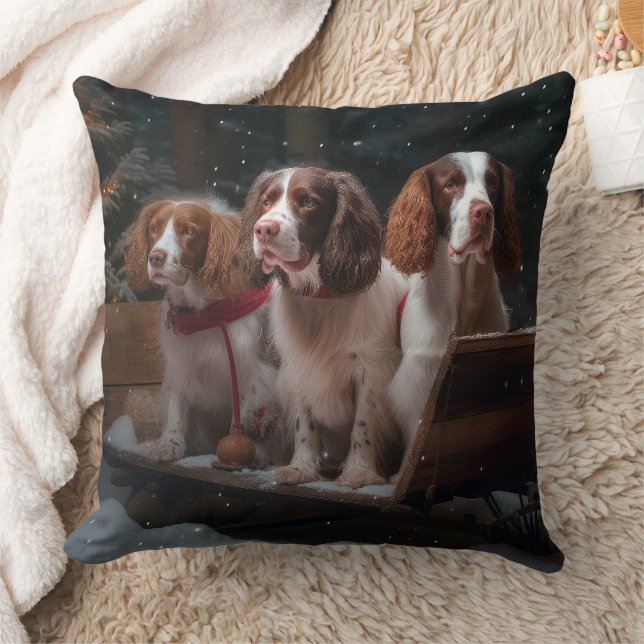 Almofada Decoração de Natal Brittany Spaniel Snowy Sleigh (Cobertor)