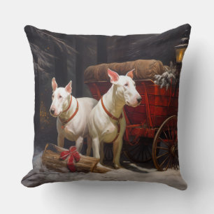 Almofada Decoração de Natal Bull Terrier Snowy Sleigh