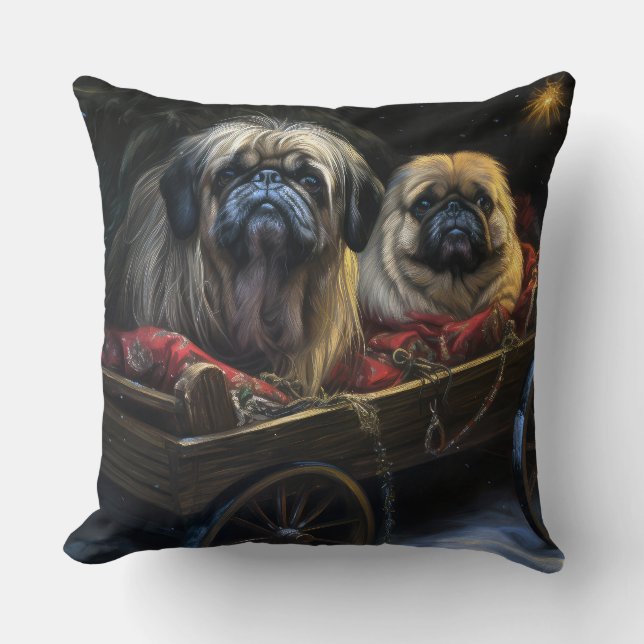 Almofada Decoração de Natal de Pekingese Snowy Sleigh (Frente)