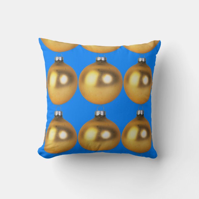 Almofada Decoração de Natal Dourado e Azul (Frente)
