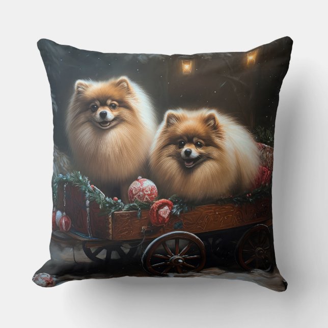 Almofada Decoração de Natal Pomeraniana Snowy Sleigh (Frente)