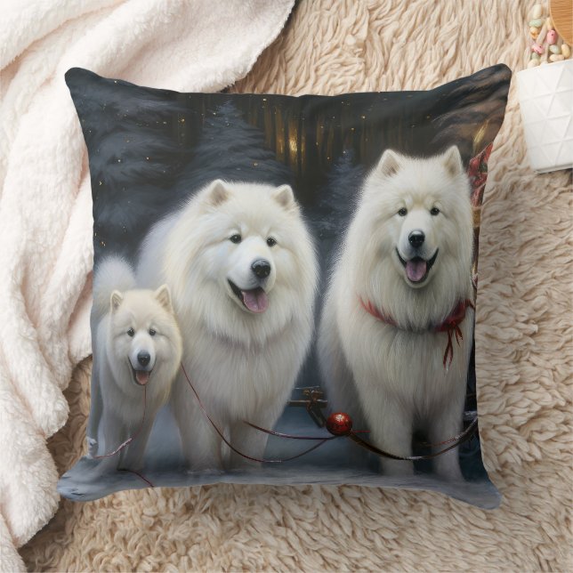 Almofada Decoração de Natal Samoyed Snowy Sleigh (Cobertor)