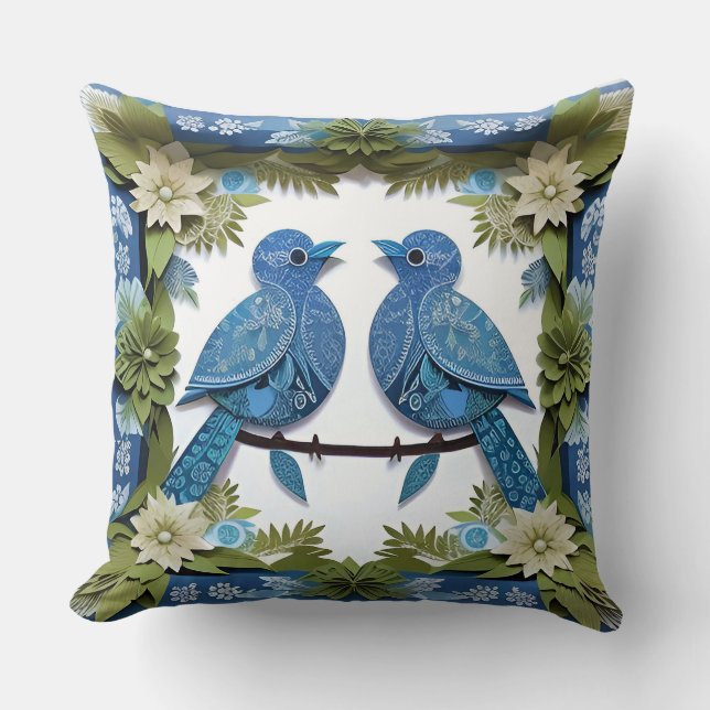 Almofada 🐦 Decoração de Pássaro Gaio Azul Estilo Moderno d (Frente)