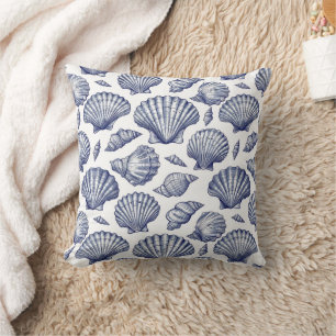 Almofada Decoração de Praia de Clam Shell Azul e Branco