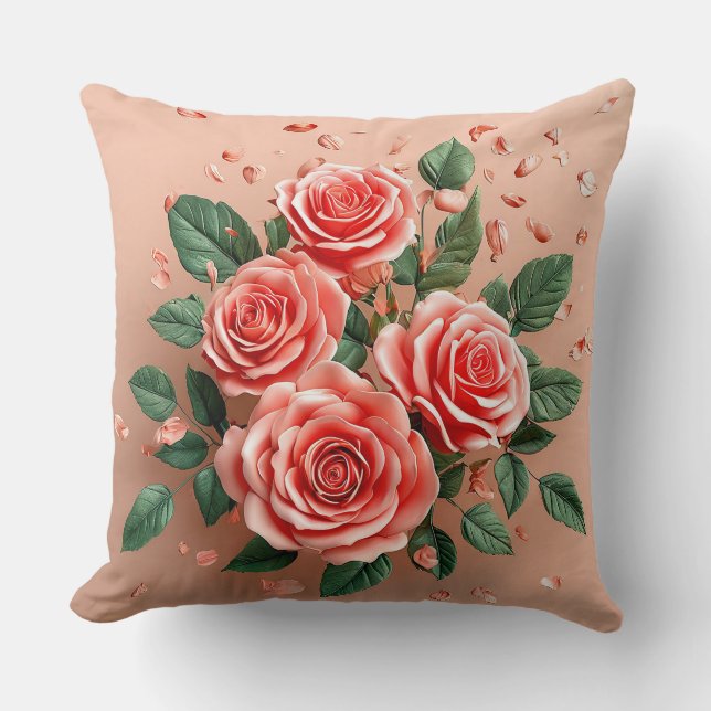 Almofada 🌹 Decoração de Sala com Rosas Cor-de-Rosa Present (Frente)