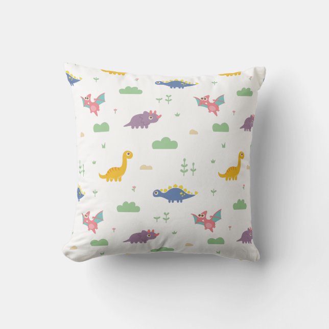 Almofada Decoração de Sala Infantil com Padrão de Dinossaur (Frente)