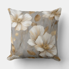 Almofada Decoração Floral Cinza Dourado Branco para Casa