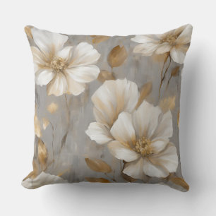 Almofada Decoração Floral Cinza Dourado Branco para Casa