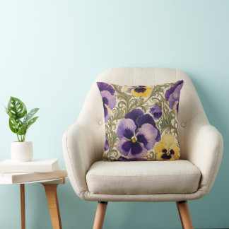 Almofada Decoração Floral de Amor-Perfeito em Estilo Art No